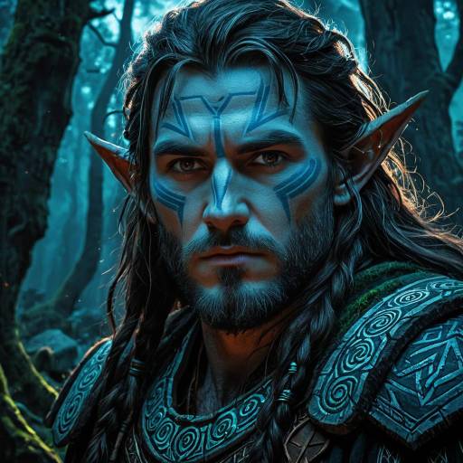 Half-Elf Druid with Runic Scars in Ancient Forest