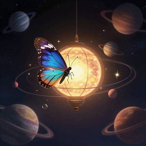 Surreal Cosmos with Mythic Butterfly