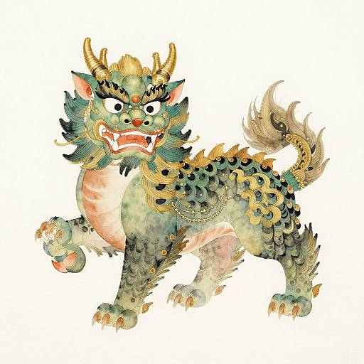 Traditional Japanese Lion Dancer Art