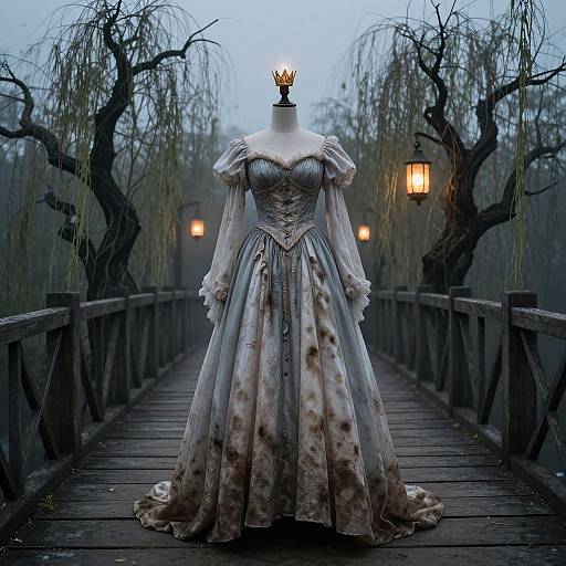 Headless Prom Queen on Foggy Bridge