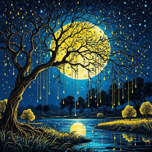 Enchanted Willow Tree with Glowing Moonlight