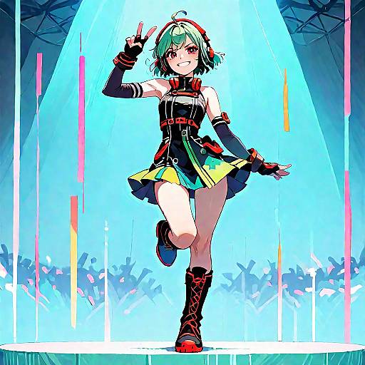 Anime Girl in Concert with Green Hair