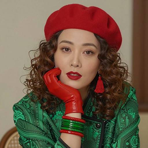 Chic Woman in Bold Red and Green