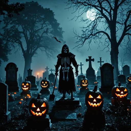 Eerie Foggy Graveyard with Skeleton Warrior
