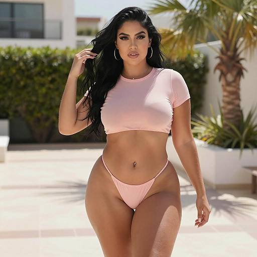 Curvy Woman in Pink Bikini on Patio