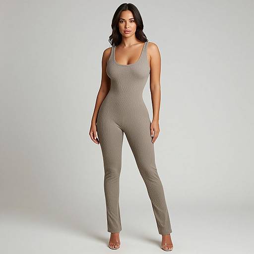 Body-Conscious Taupe Ribbed Bodysuit
