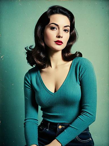 Elegant woman in teal ribbed top