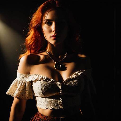 Portrait of Young Woman with Red Hair in Lace Top