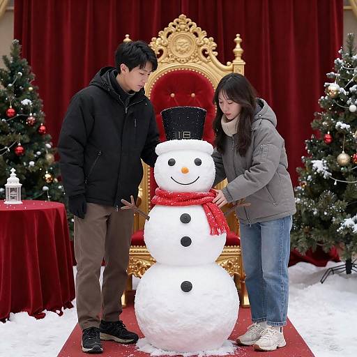 Couple Hugging Snowman by Ornate Throne