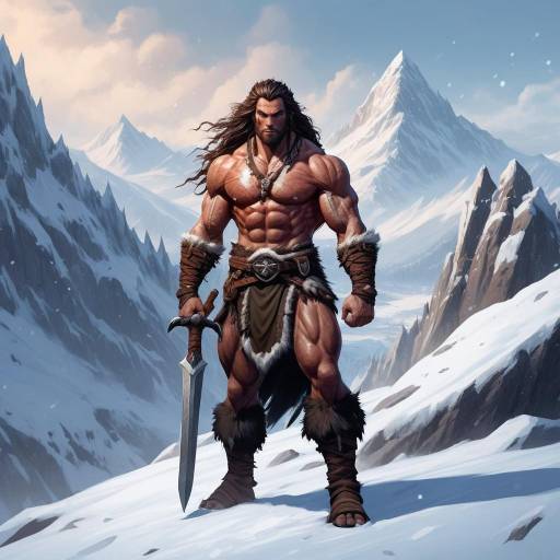 Realistic Male Barbarian in Snowy Landscape
