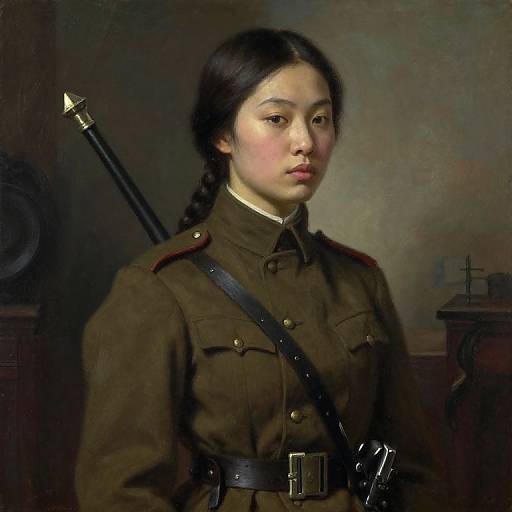 19th Century Asian Woman in Military Uniform Portrait