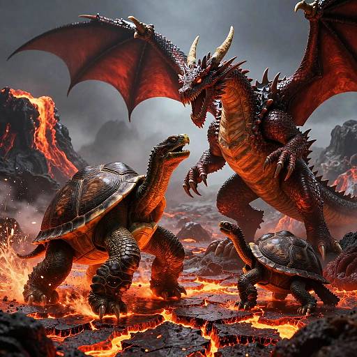 Fantasy Turtle Monster vs Dragon Battle