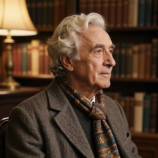 Elderly Man with 720 Waves Hairstyle in Vintage Library