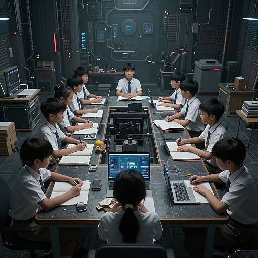 Futuristic Cyberpunk Children Thinking