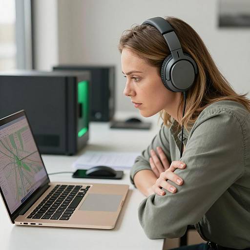 Focused Woman with Laptop and Headphones