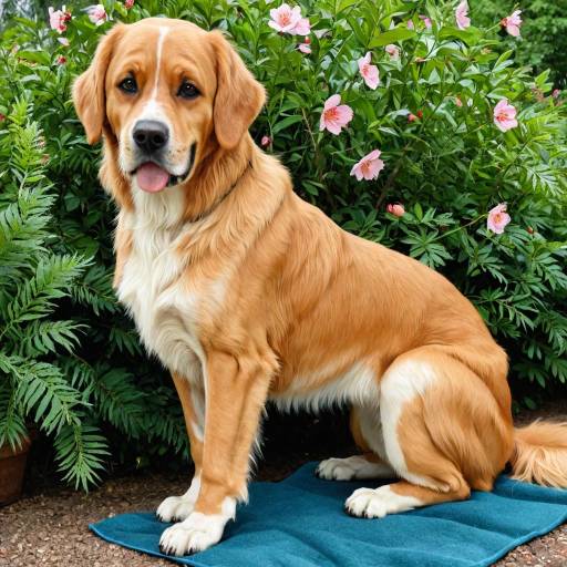 Golden Retriever in Cherry Blossom Garden Golden Retriever in Cherry Blossom Garden