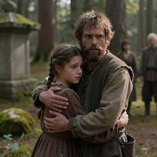 Emotional Embrace in a Forest Clearing