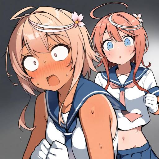Surprised Schoolgirls with Hair Ornaments