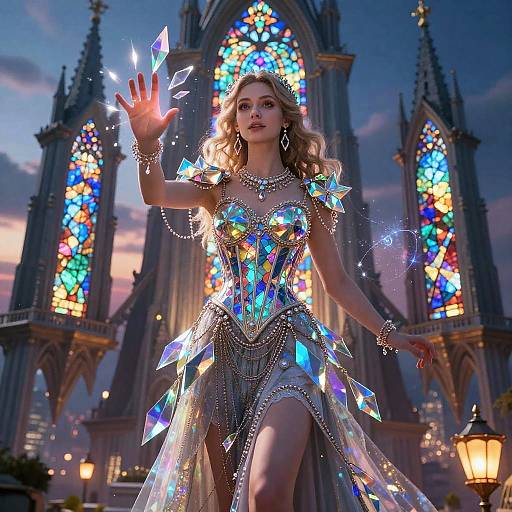 Skyborne Prismatic Sorceress of Stained-Glass Spires