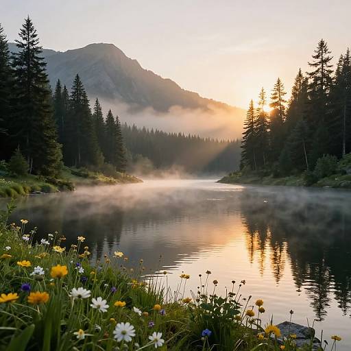 Serene Mountain Lake Sunrise