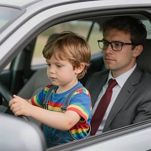 Child and Adult Man Through Car Window