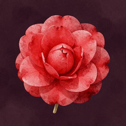 Crimson Camellia Digital Watercolor Art