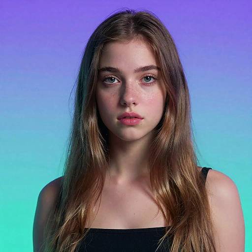 Vaporwave Girl Portrait with Teal Background