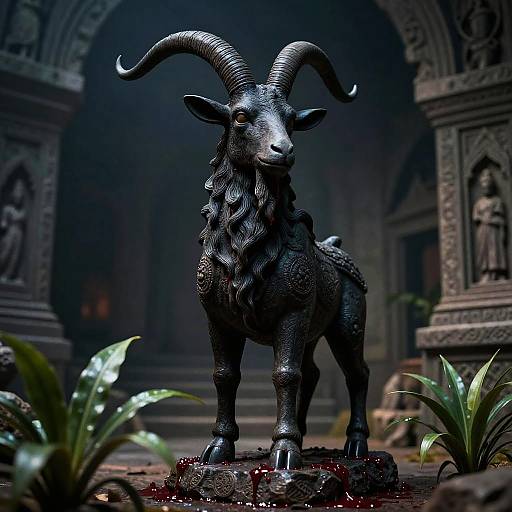 Sinister Black Stone Goatman Statue
