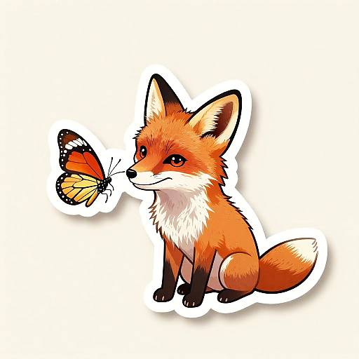 Fox Holding Butterfly Sticker Design