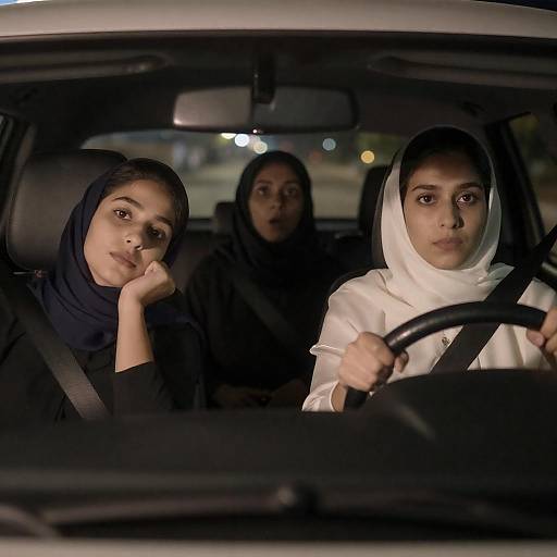 Three Women in a Nighttime Car Scene
