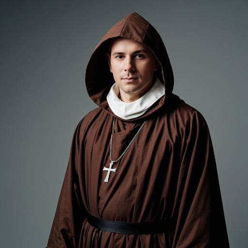 Man in Brown Monk Robe with Cross Necklace