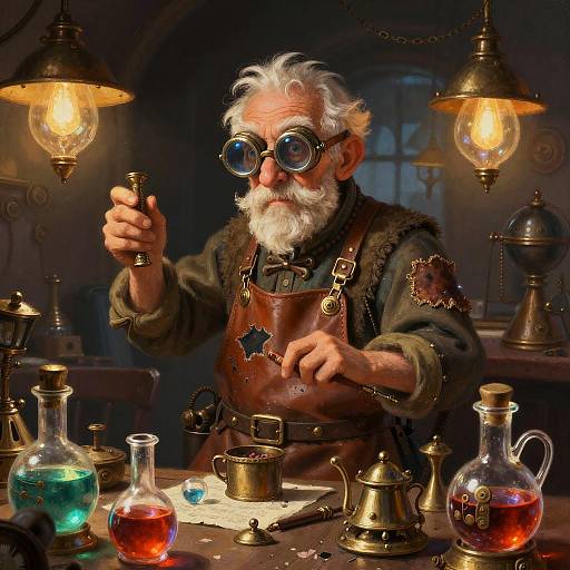 Whimsical Elderly Inventor Portrait
