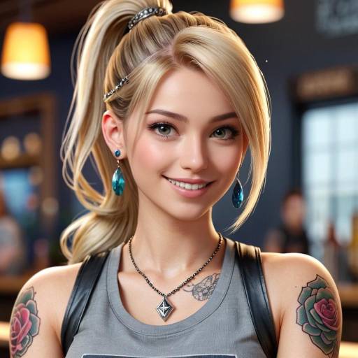 Realistic Bar Scene with Tattooed Girl