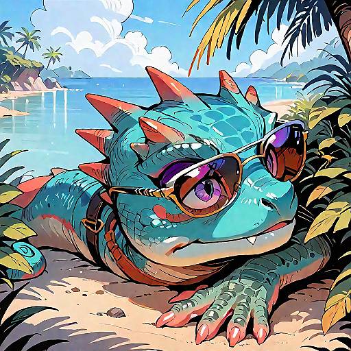 Chameleon Relaxing at Tropical Beach