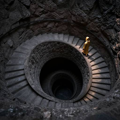 Golden Figure on Spiral Stone Staircase