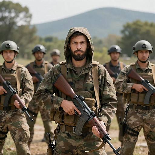 Armed Soldiers in Camouflage Outdoors