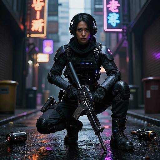 Cyberpunk Female Mercenary in Tactical Gear