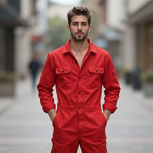 Realistic Casual Man in Red Jumpsuit