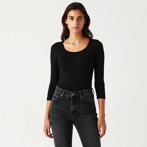 Woman in Black Top and Jeans