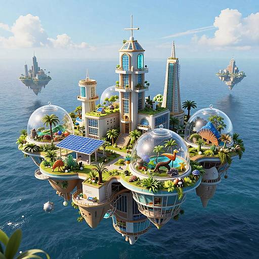 Ecofuturism Floating City Illustration