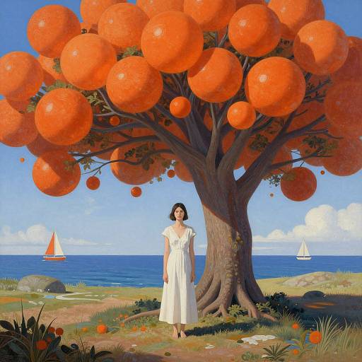 Surreal Woman Beneath Vibrant Tree