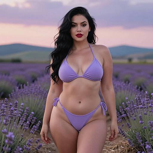 Curvy Woman in Lavender Field Sunset