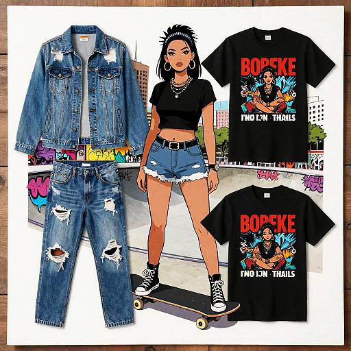 Retro Punk Woman in Graffiti Skate Park