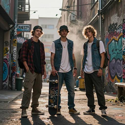 Urban Skateboarder Friendship at Dusk