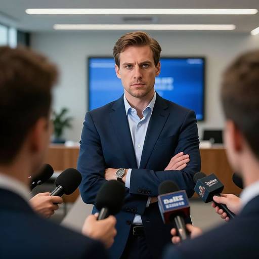 Confident Political Leader at Press Conference