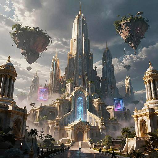 Futuristic Fantasy City with Floating Islands