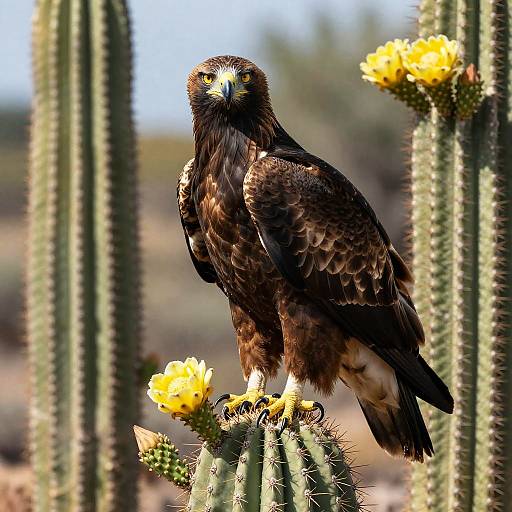 Eagle on Cactus with Desert Blooms