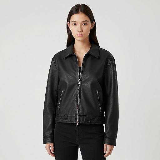 Young Woman in Black Leather Jacket