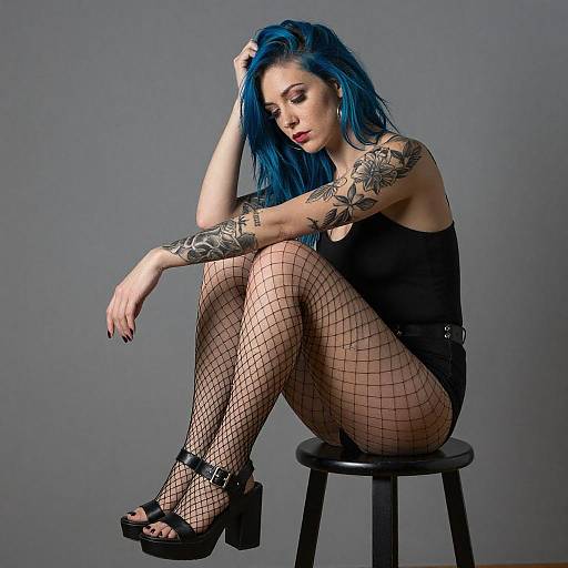 Tattooed Woman with Bright Blue Hair