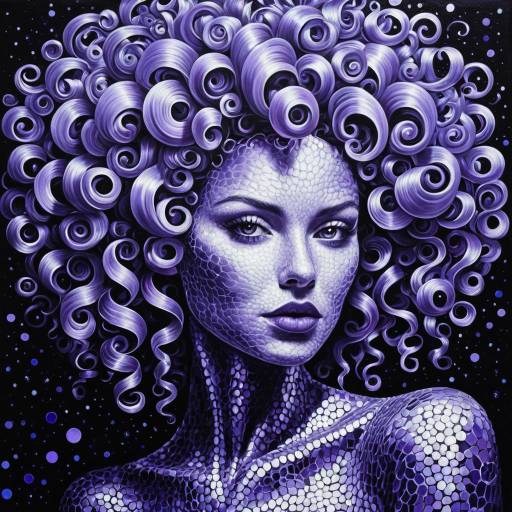 Surreal Woman with Lavender Silver Skin and Cosmic Curls Surreal Woman with Lavender Silver Skin and Cosmic Curls